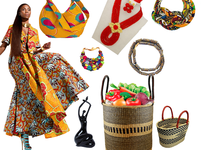 The African collectibles: woven basket containing vegetables 