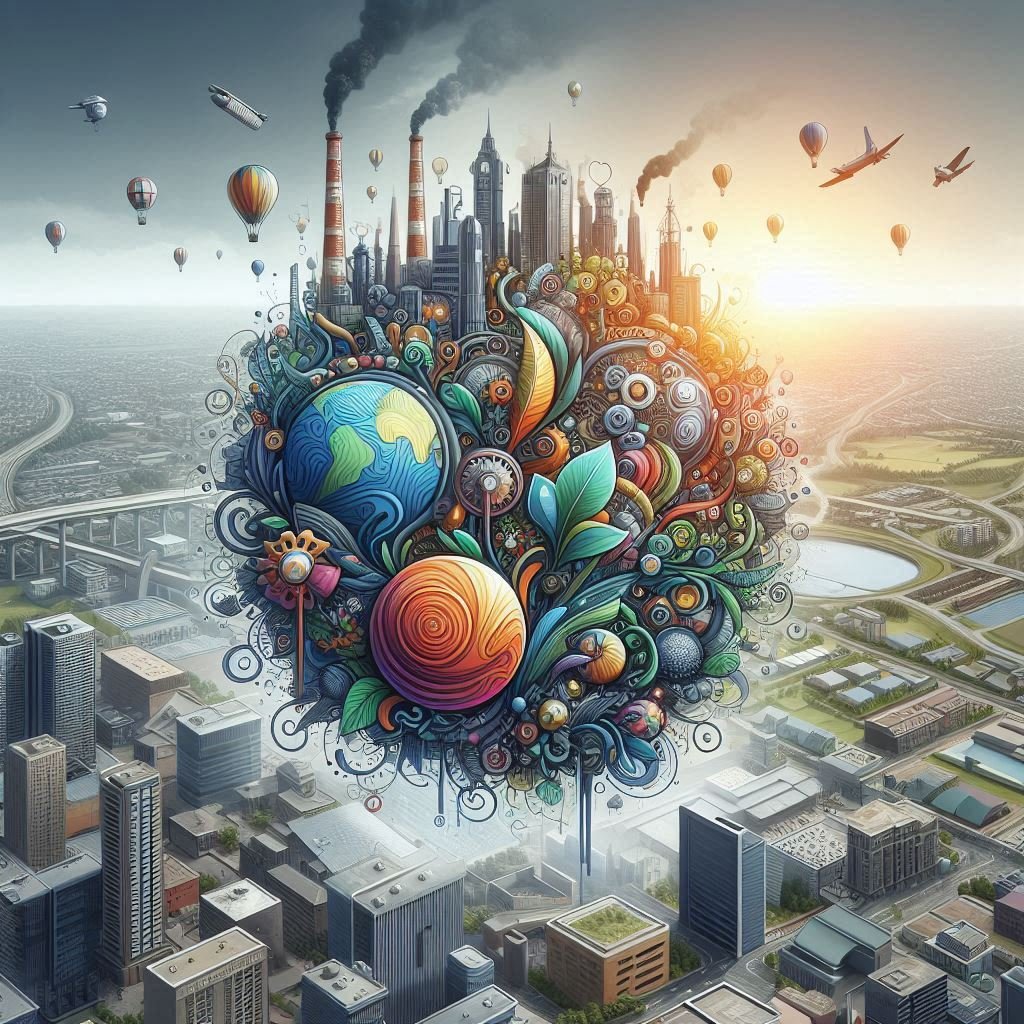 eco-exorbitant cityscape with a globe globe in the middle of it