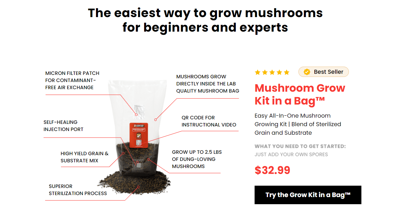 a bag of mushrooms and mushrooms with the words, the best way to grow mushrooms