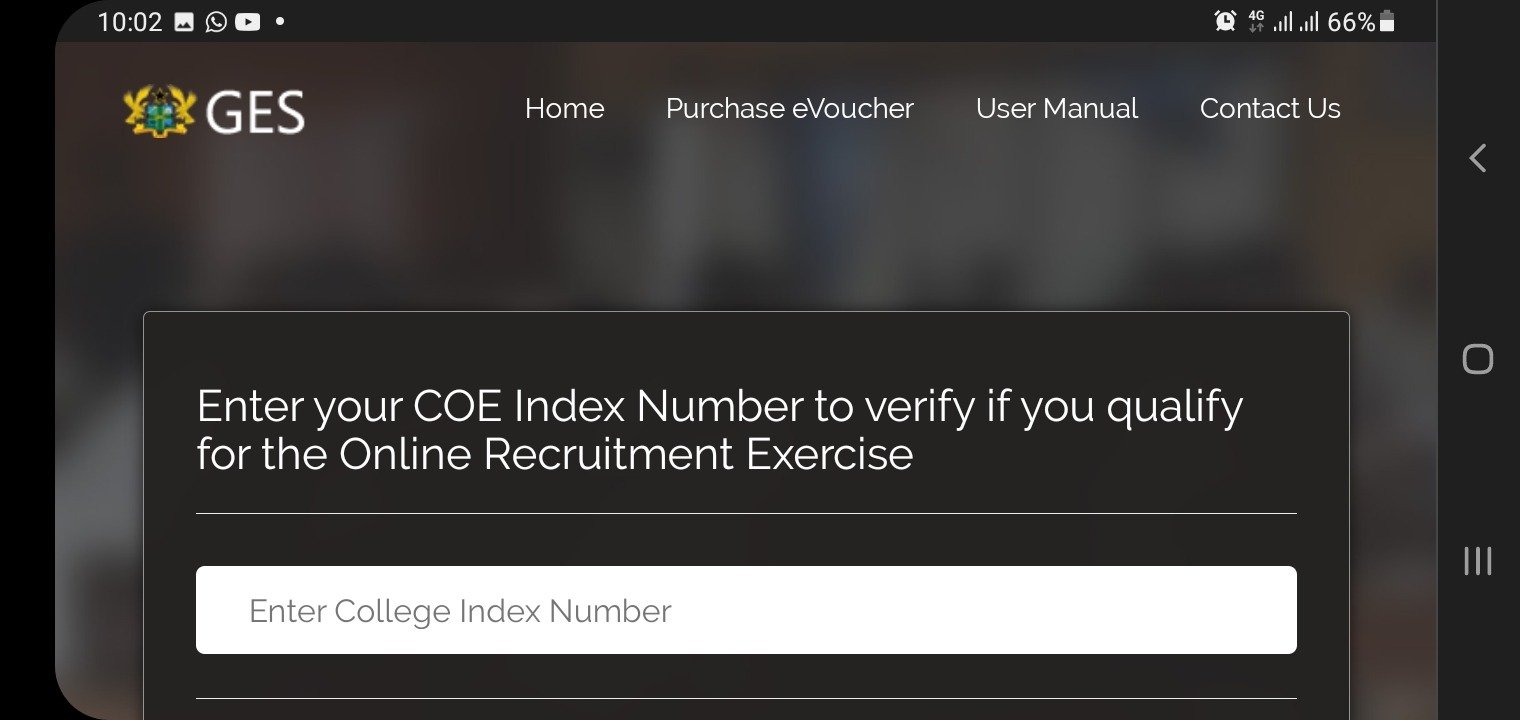 GES self posting portal dashboard showing the enter page of the website